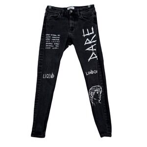 Legend London Jeans Spray On Skinny Graffiti‎ Print Black Denim Mens Size 28x28